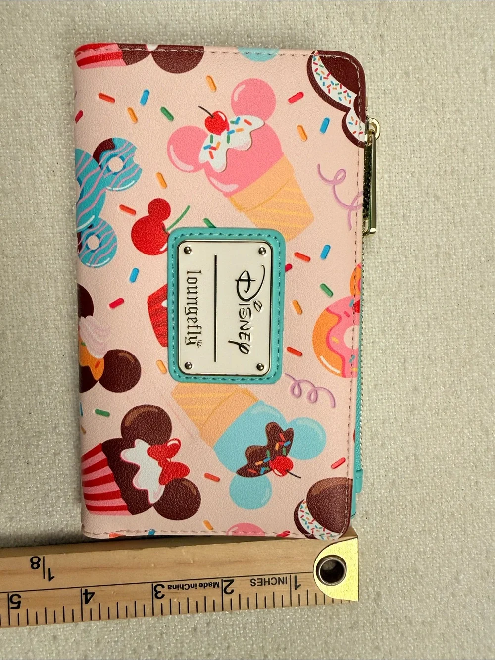 Loungefly Pink Disney Treats Zip-Around Wallet with Turquoise Trim